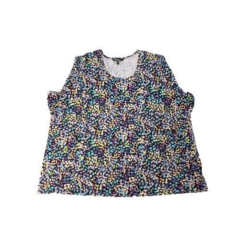 Ulla Popken Women 24/26 Floral Top Purple Abstract Short Sleeve Stretch Knit